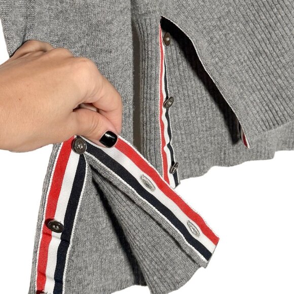 Thom Browne Grey Cashmere Tricolour Stripes Cardigan Sweater - Picture 5 of 10